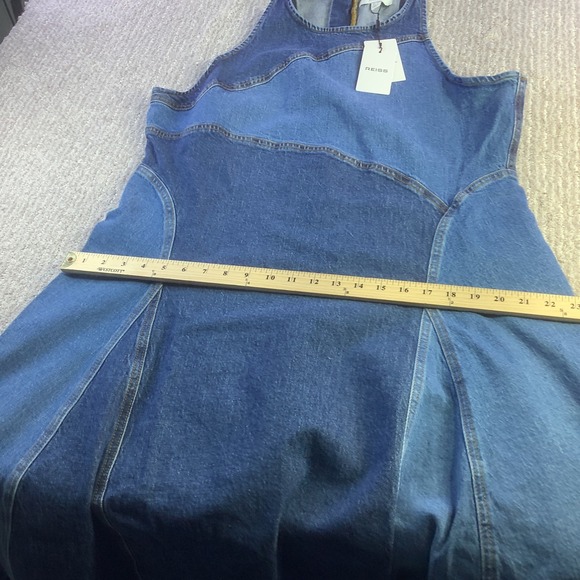 Reiss Indigo Wilder Patchwork Denim Maxi Dress US 14 Zip Back‎ A Line NWT - Picture 11 of 13